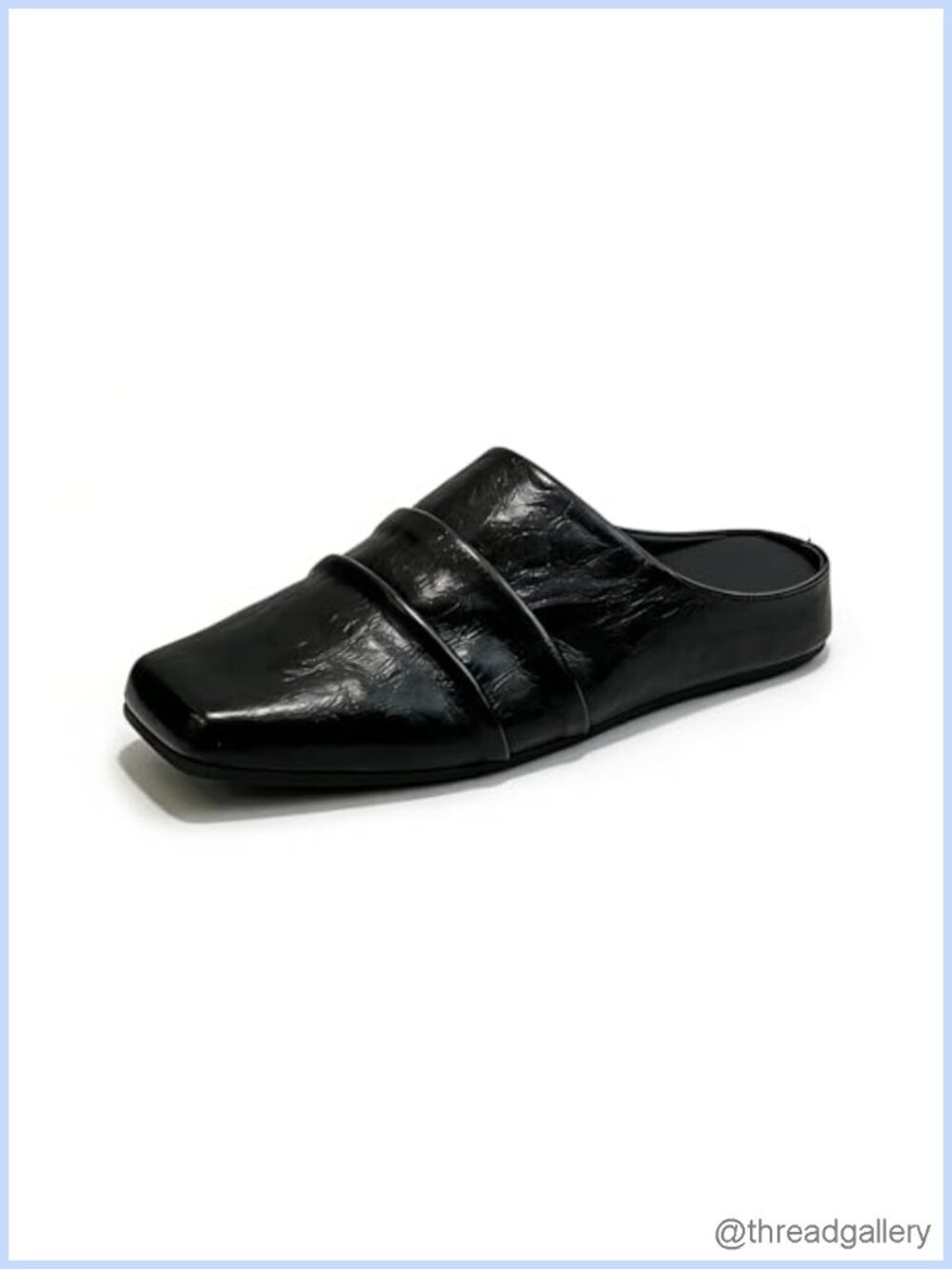 Pleated Faux Leather Flat Mules Square Closed Toe Slip On Comfort Loafers